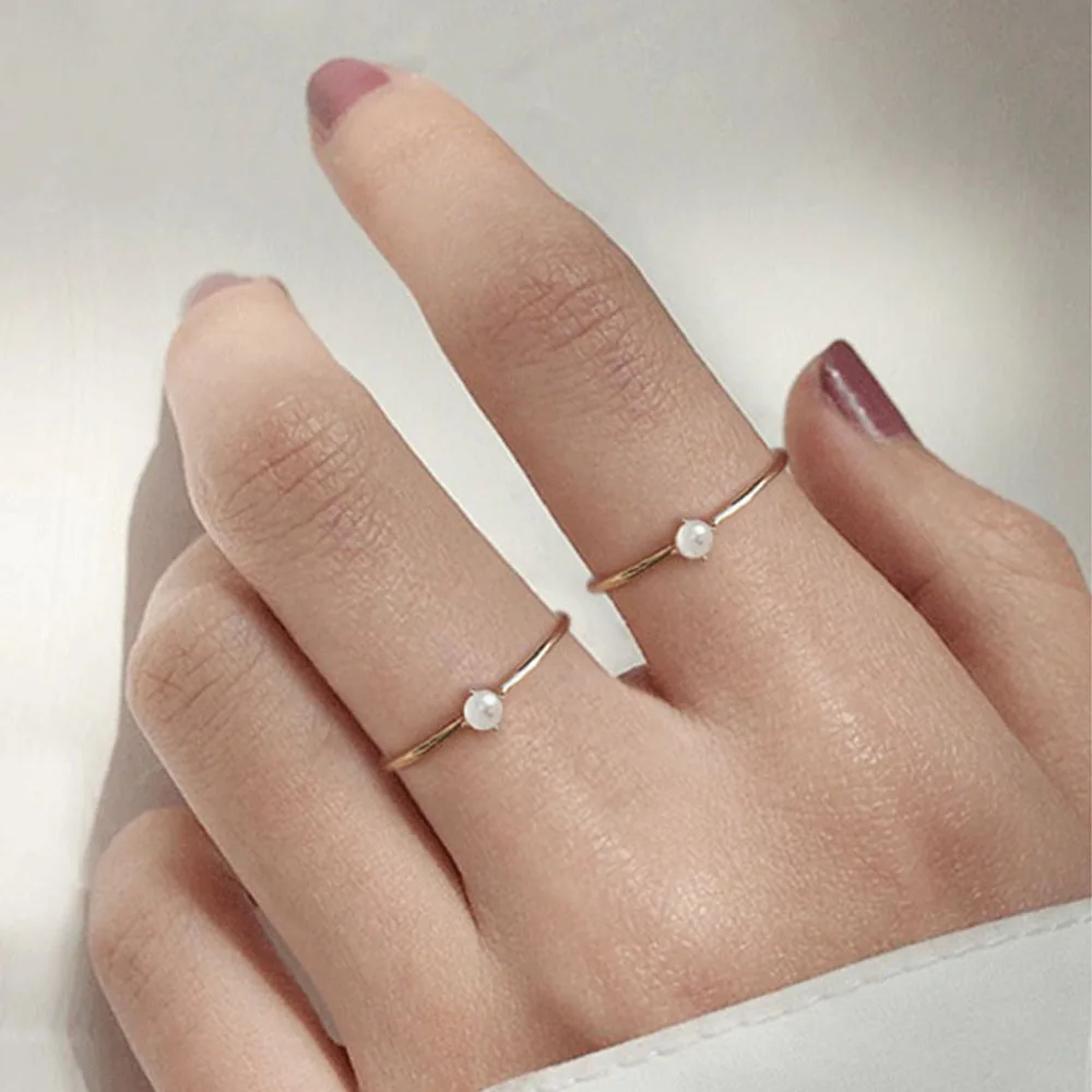 Женское кольцо в Корейском стиле тонкое с тонким жемчугом минималистичный