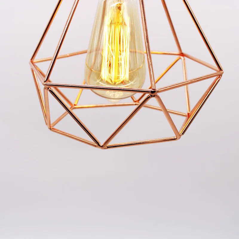 Скандинавский подвесной светильник с железной клеткой из розового золота