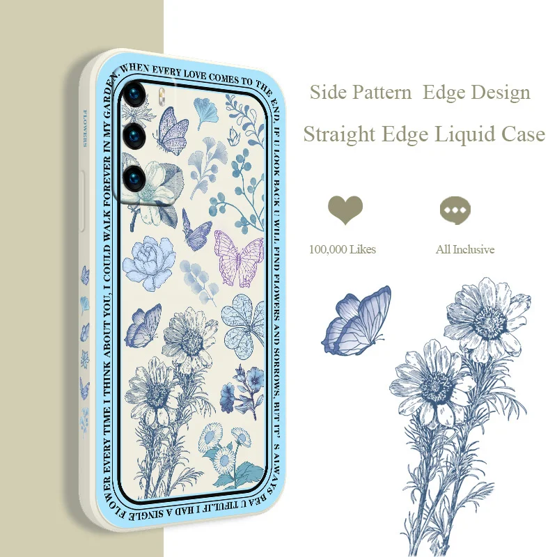 Side Print Flowers Silicone Phone Case For Huawei P40 P50 P30 P20 Pro Lite Mate 40 30 20 Pro Lite Nova 5t Y7A Soft Back Cover