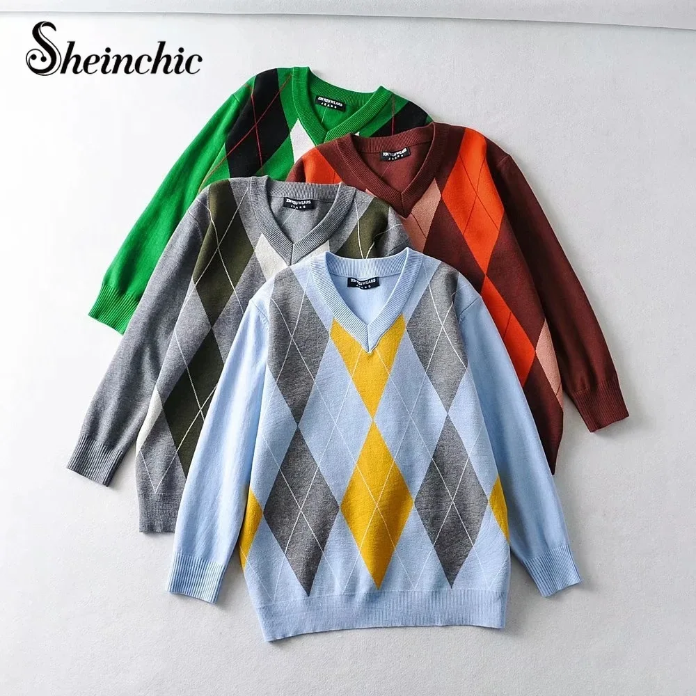 

Runway Designers Tops for Women 2021 Autumn Winter V-neck Long Sleeve Knitted Sweater Mujer Loose Casual Pull Femme