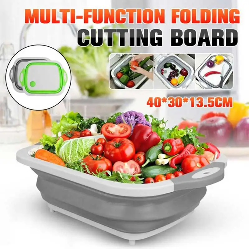 

Foldable cutting board silicone drain vegetable basket cutting board tool fruit basket with drain plug