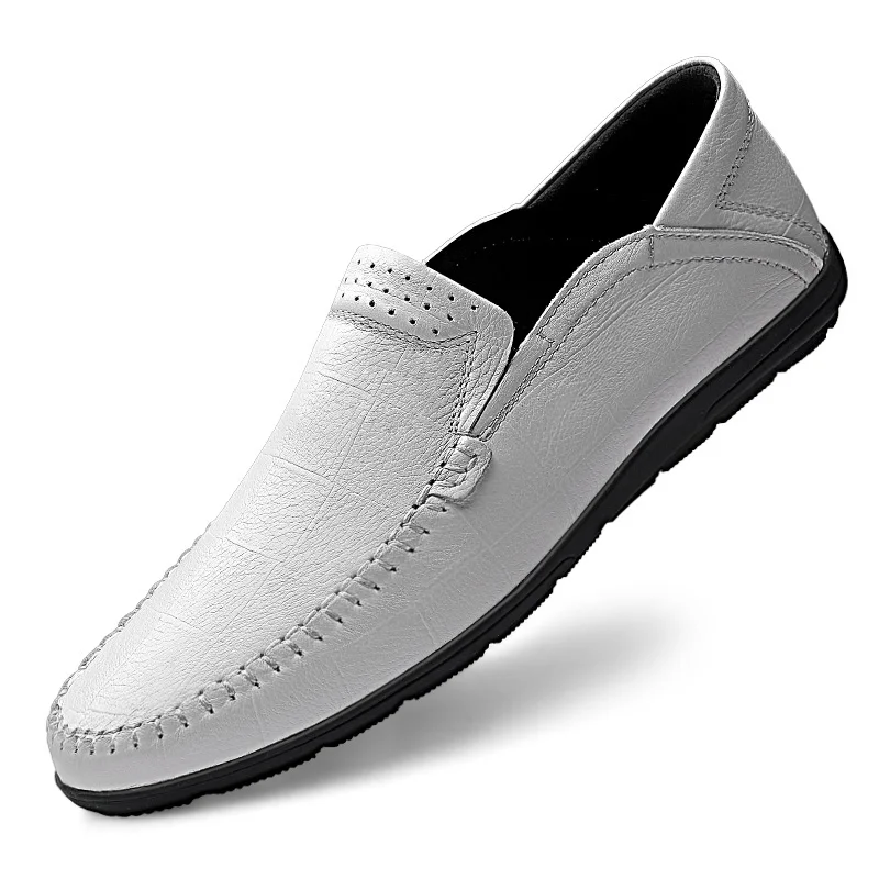 white Men Casual Shoes outdoor Luxury Brand Genuine Leather Mens fashion Loafers Moccasins Comfy Breathable Slip on Driving Shoes a4 - Цвет: white