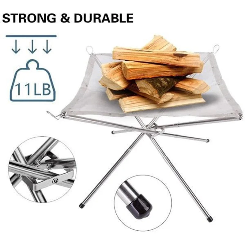 

Portable Contractile BBQ Holder Rack Outdoor Portable Fire Rack Folding Table Grill Stainless Steel Point Charcoal Stove