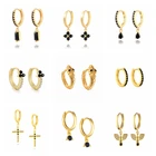 CANNER черные циркониевые кольца, Ушные Кольца для женщин, Подарок на годовщину подростка, 925 пробы серебряный крест, змея, Huggie, серьги