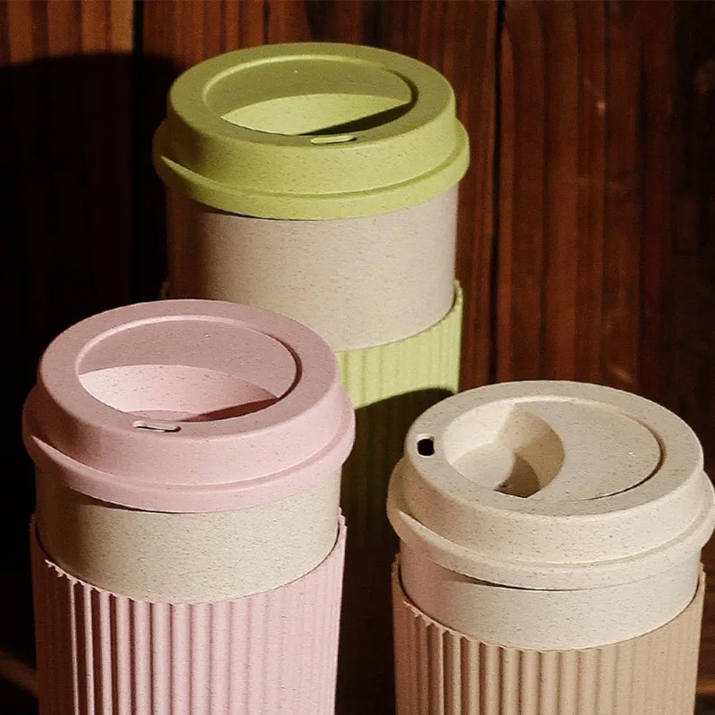 

CXD-Double-wall Insulation Eco-friendly Wheat Fiber Straw Coffee Cup Travel Coffee Mug Leakproof Gift Mugs