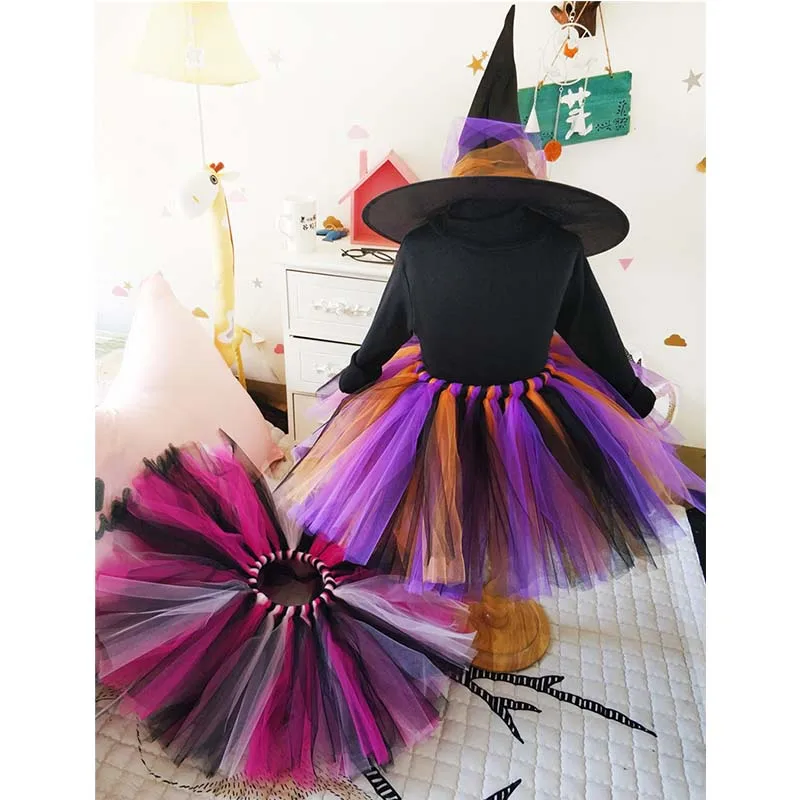 Платье-пачка для девочек на Хэллоуин косплей ведьма с шляпой тыквой реквизит