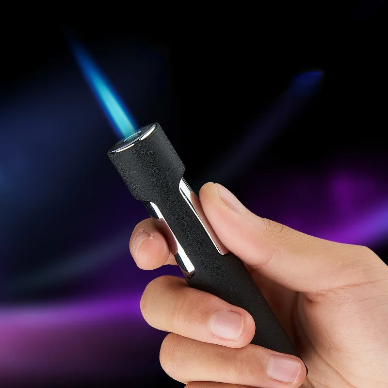 

The New Blue Flame Straight Cylindrical Windproof Lighter Inflatable Cool Trend Male Personality Push Lighter Smoke Accesoires