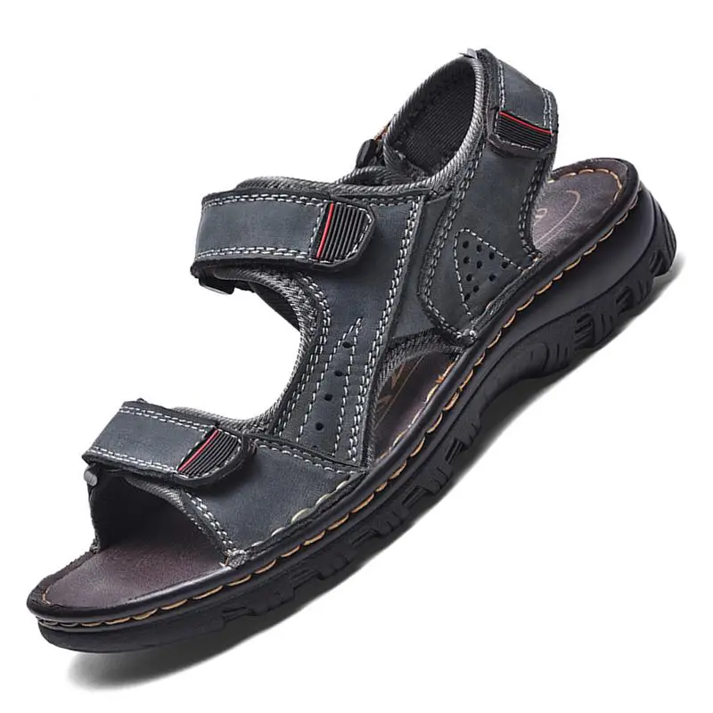 

2021 Summer Men's Outdoor Genuine Leather Breathable Casaul Hiking Sandals Handmade Male Wants Light Beach Sport Shoes Plus Size