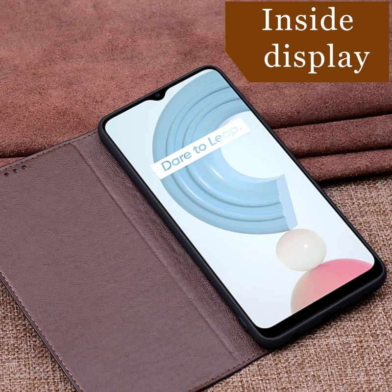 

Genuine Leather Flip Case For Realme C21 C11 C15 Cover Magnetic case ForRealme C21 Cases Leather Cover Phone Fundas