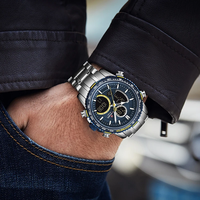 NAVIFORCE Для мужчин кварцевые часы светодиодный цифровой двойной Дисплей