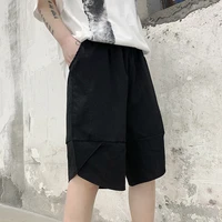 mens summer personalized tailoring elastic waist drawstring design fashion youth loose large straight tube shorts