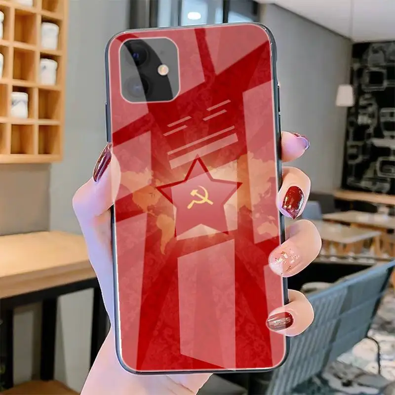 

ZFGHSHYQ Soviet Union USSR Grunge Flag Phone Case Tempered Glass For Iphone6plus 6S 7 7plus 8 X XS XSmax XR 11 12 Pro Max 12mini
