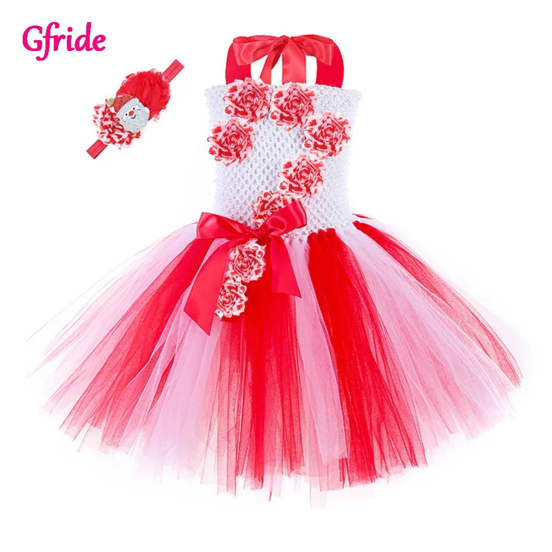 

Red Flowers Costume With Headbad Girl Princess Fancy Birthday Wedding Theme Party Tutu Dreseses Kids Children Clothing 2-8 Years