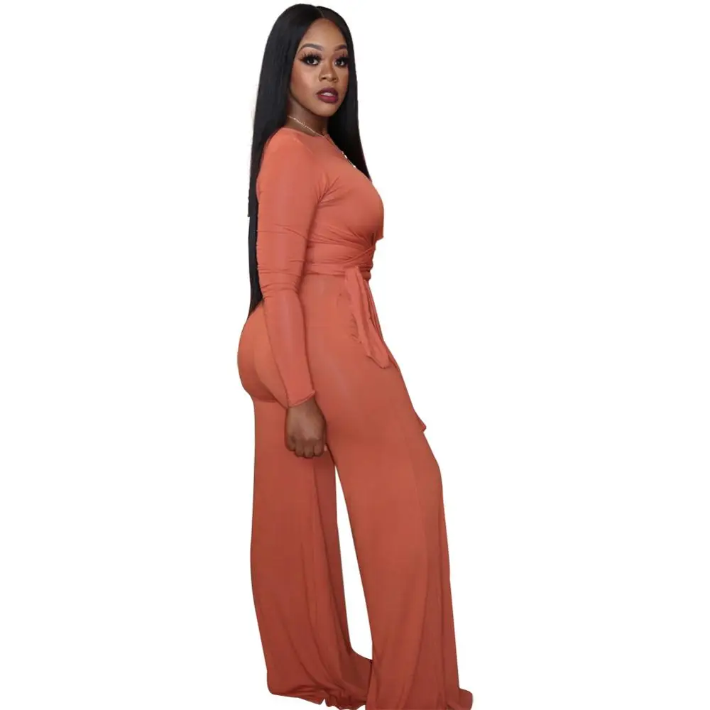 Женский модный однотонный комплект из двух предметов с длинным рукавом