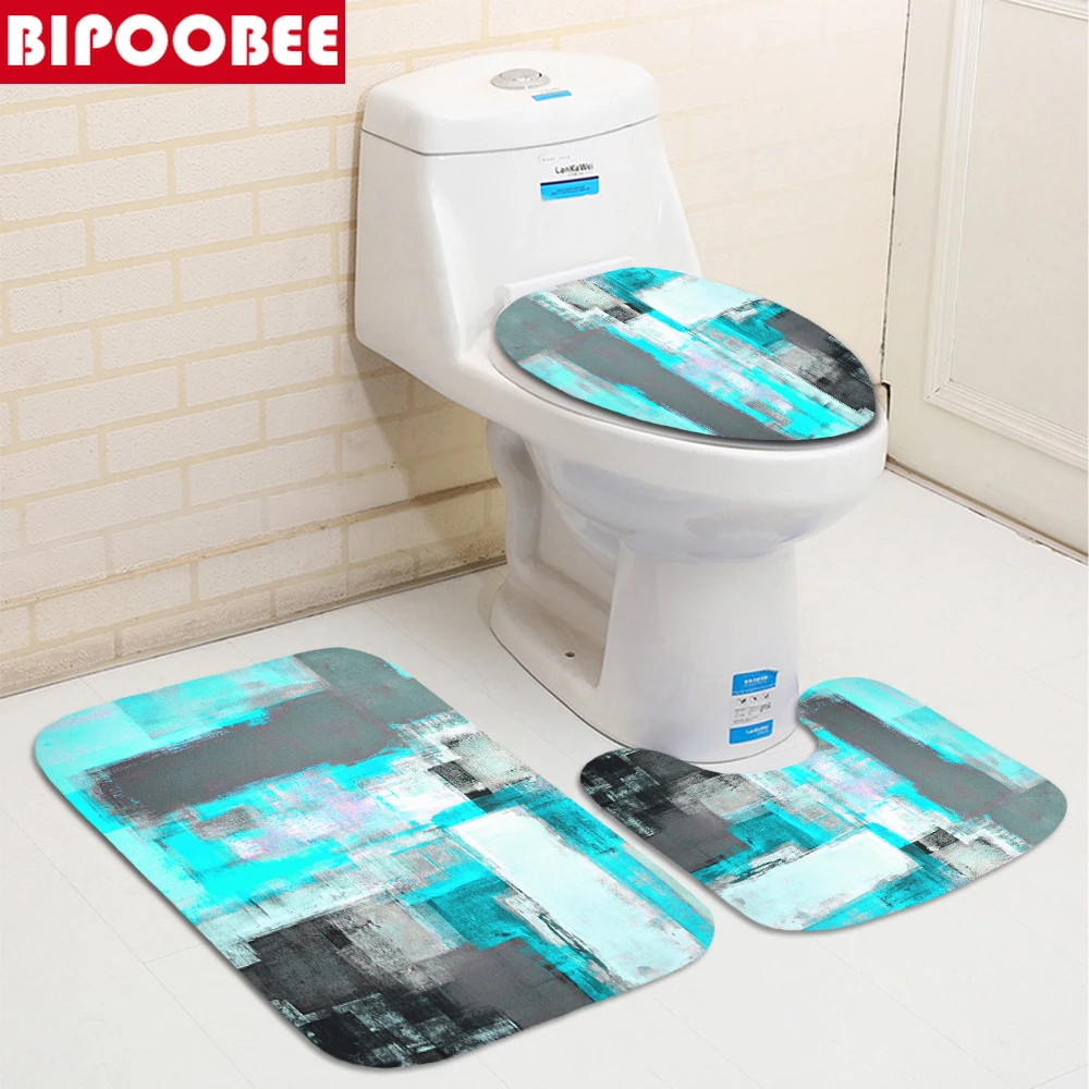 Синяя мраморная занавеска для душа набор ковриков ванной водонепроницаемые