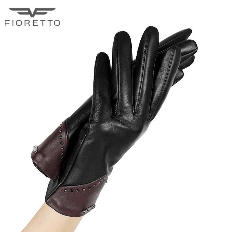 

Fioretto Fashion Winter Womens Touch-Screen Genuine Leather Gloves Driving Gloves For Women Black