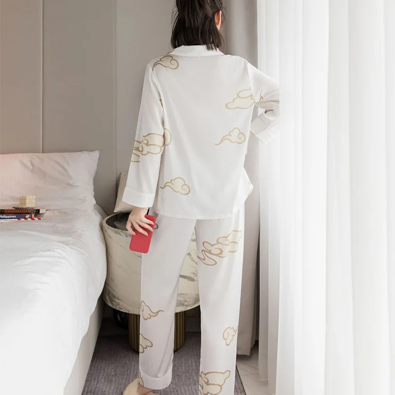 

Spring Autumn New Pajamas 2PCS Sleepwear Female Novelty Print Nightwear Chinese Style Pijamas Suit Shirt&pant Casual Bathrobe