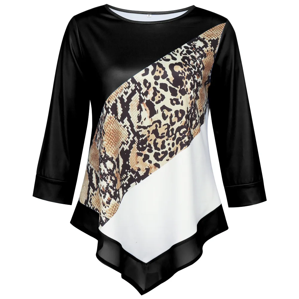 

2020 Floral Printed Women Shirt Irregular Hem Spring Shirts for Women's Shirt Tops O-neck 3/4 Sleeve Casual Shirt Plus Size 5XL