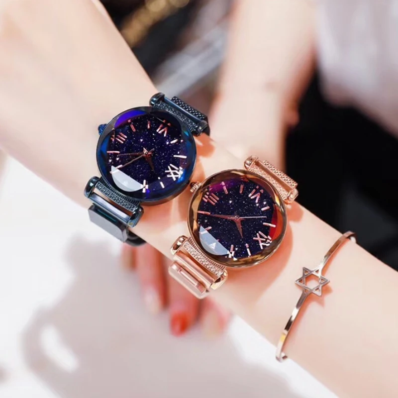 

Dropshipping Luxury Rose Gold Women Watches Fashion Diamond Ladies Starry Sky Magnet Watch Female Wristwatch For Gift Clock 2019