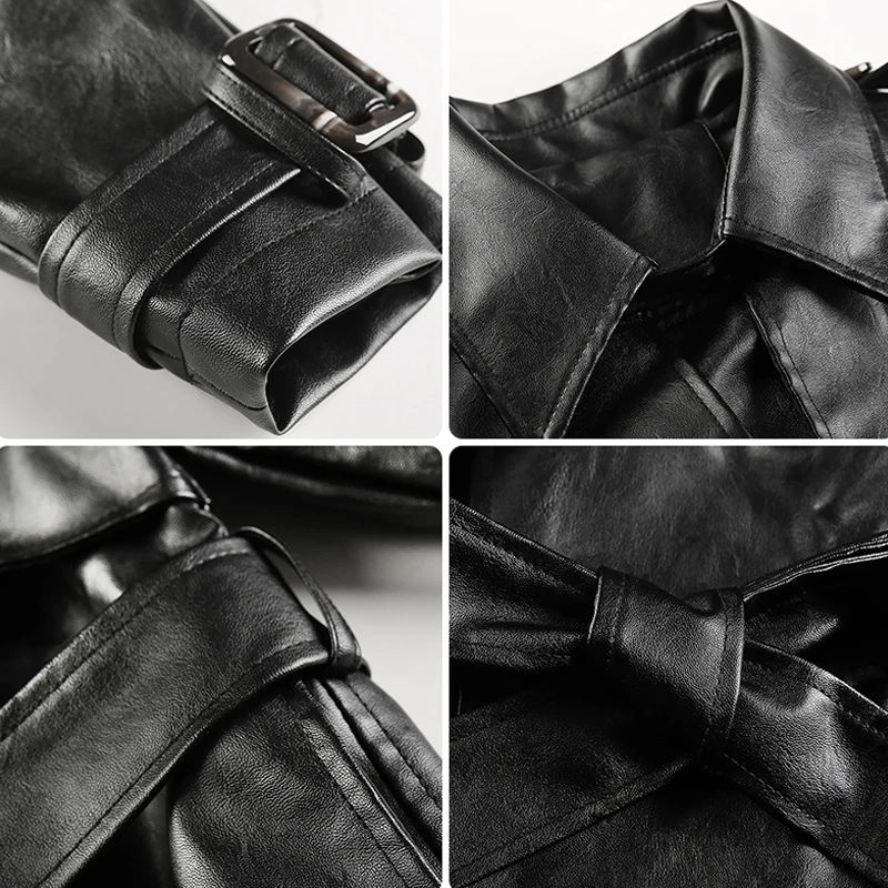 

2020 Autumn Women Loose Pu Faux Soft Leather Jacket Turndown Collar Motorcycle Black Coat Female Streetwear Outerwear With Belt