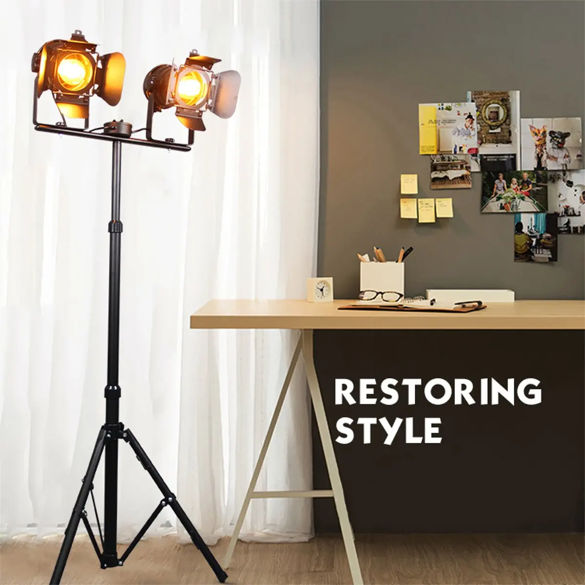 

E27 Iron Tripod Floor Lamp Vintage Bedroom Reading Tripod Spotlight Decor Retro Industrial Indoor Lighting Home Studio Fixture