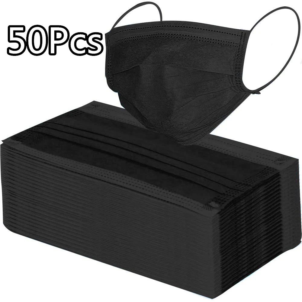 Black Disposable Mask 4-Layer Non-woven Face Earloop Anti-pollution Masks Anti-dust Protective Mouth Caps 50pcs 100pcs | Красота и