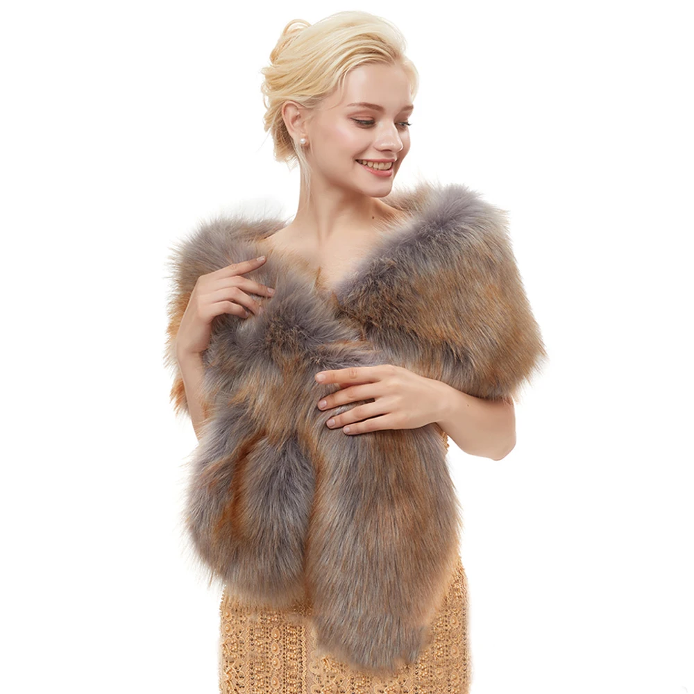 Зимняя теплая Женская шаль из искусственного меха для вечеринки утолщенная