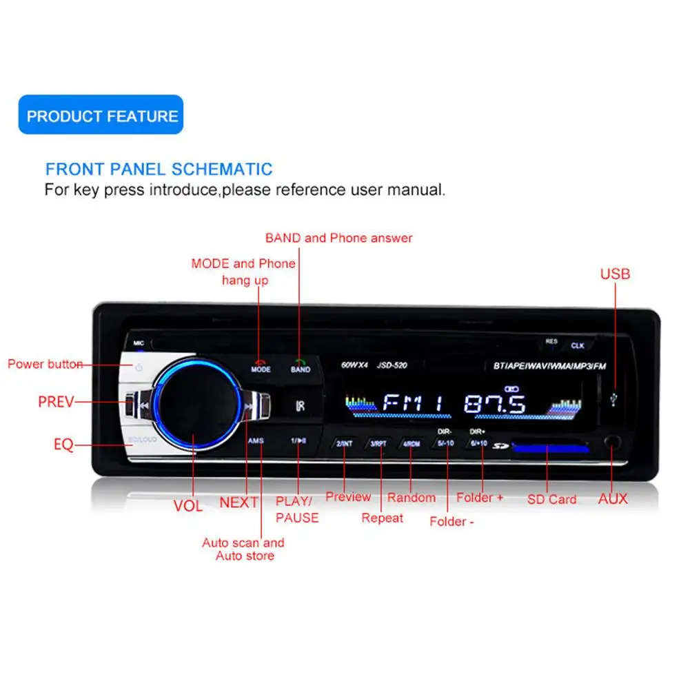

Bluetooth Car MP3 Player Audio Stereo 4X60W Car Radio 12V In-dash 1 Din FM Aux Input Receiver