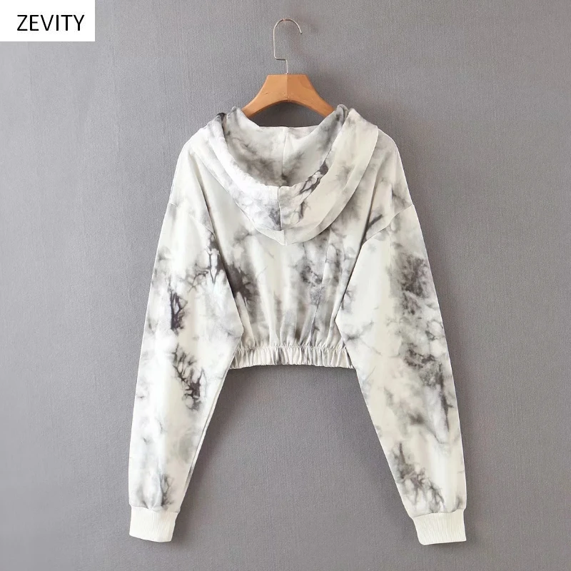 Zevity New 2020 Women vintage ink tie dyed painting casual hooded sweatershirts ladies hem elastic hoodies brand chic tops H300 | Женская