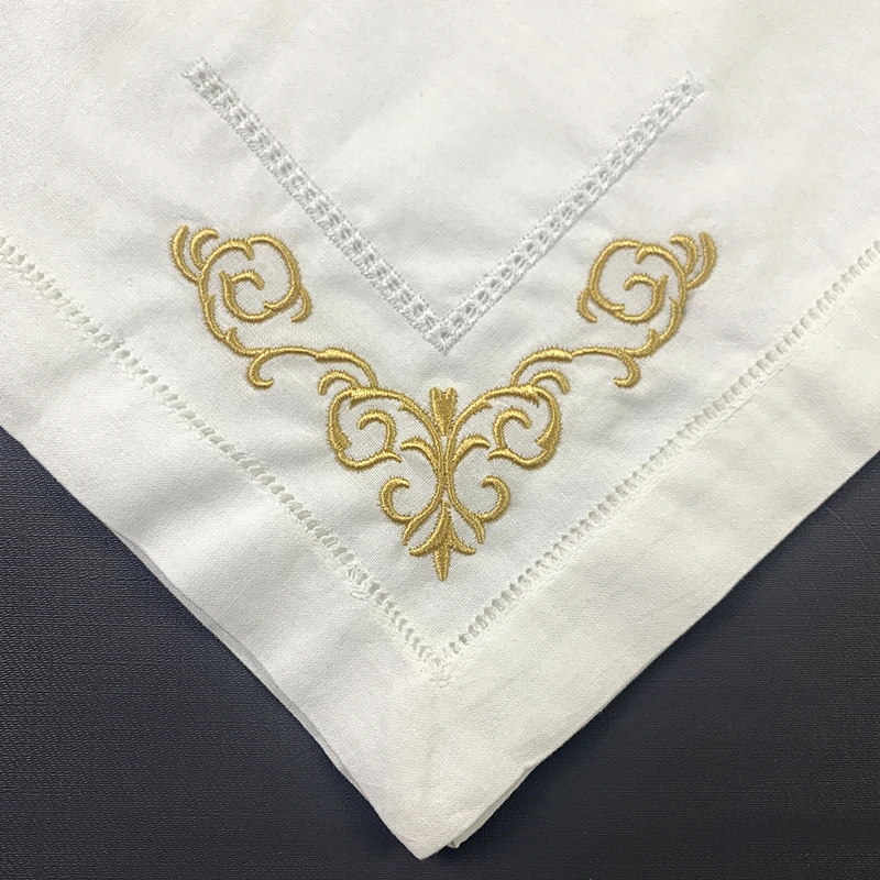 Набор из 12 носовых платков обеденные салфетки белые льняные с вышивкой цветные