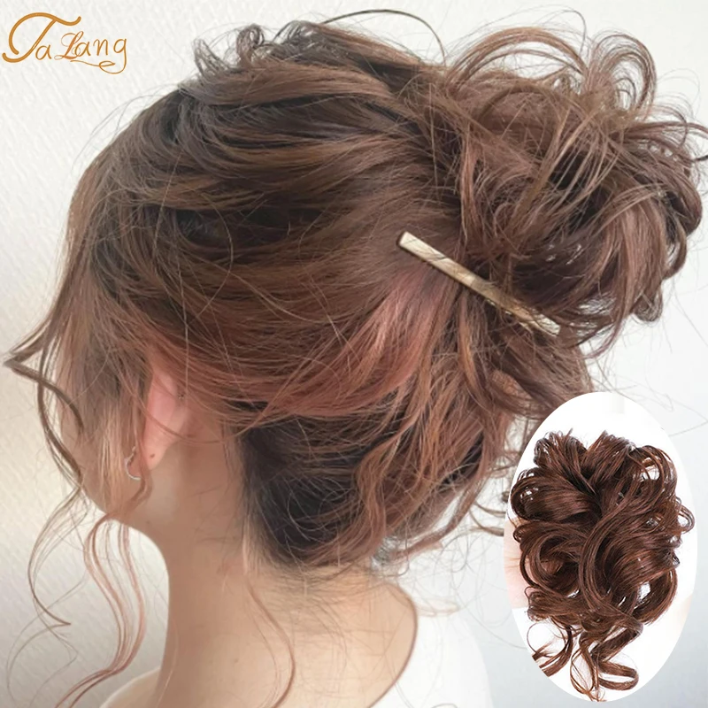 

TALANG Messy Chignon Donut Hair Bun Elastic Hair Band Curly Hairpiece For Women Scrunchy Brown Black Updo Donut Chignon