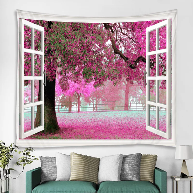 Красивый большой настенный гобелен с красным деревом недорогой подвесной