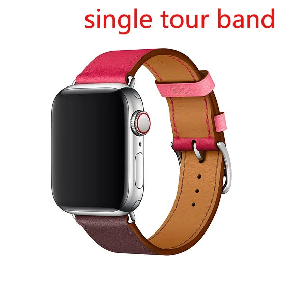 single tour rosered Один тур из натуральной кожи ремешок для наручных часов Apple Watch, версии двойной пряжкой 3/2/1 38 мм 40 мм 42-44 мм, браслет для наручных часов iwatch серии 5 4 - Цвет ремешка: single tour rosered
