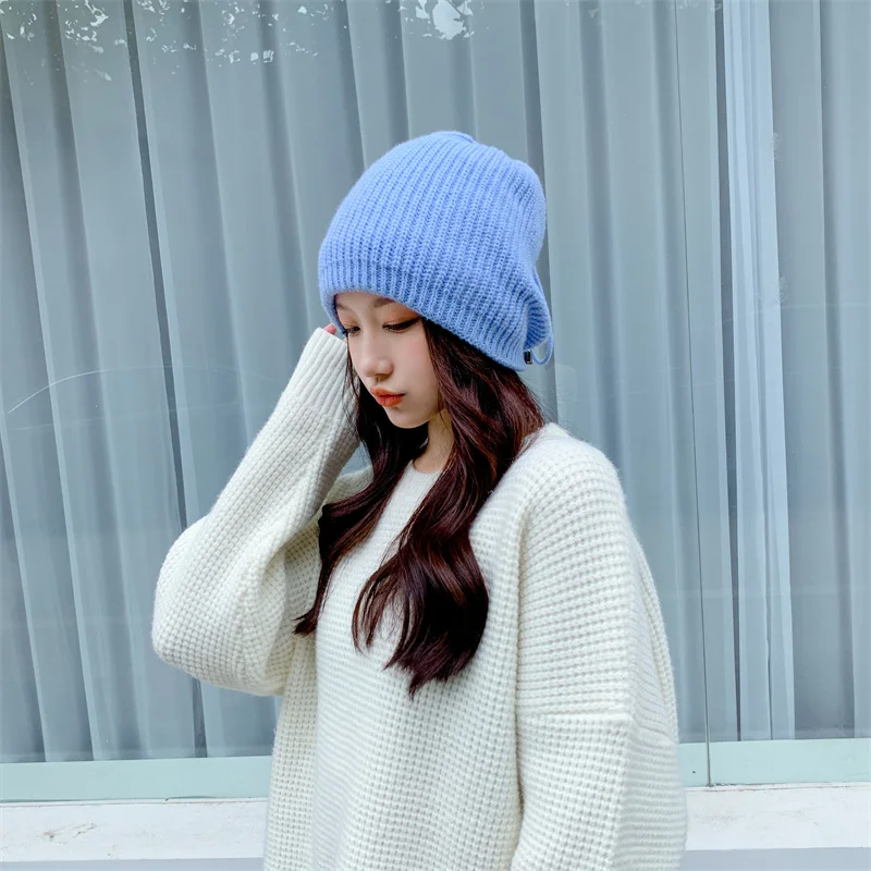 

2022 Solid Multifunction Winter Women Beanie Hats Scarf Stretch Knitted Warm Female Girls Beanies Cap Outdoor Hat Scarf M109