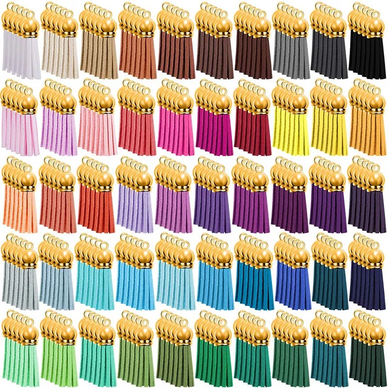 

250 Pieces Keychain Tassels Bulk Colored Leather Tassel Pendants for DIY Keychain and Craft, 50 Colors