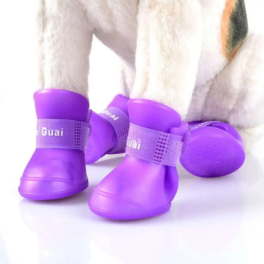 

4PCS/Set Dog Puppy Shoes PU Waterproof Pet Rain Boots Anti-Slip Skidproof Elastic Protective Pet Shoes