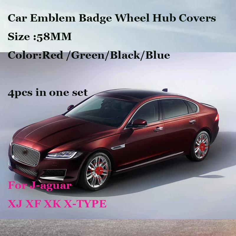 

4pcs/set 58MM Red Black Blue Green car emblem wheel center Covers for XJ XF XK X-TYPE Car-styling Wheels Caps logo badge