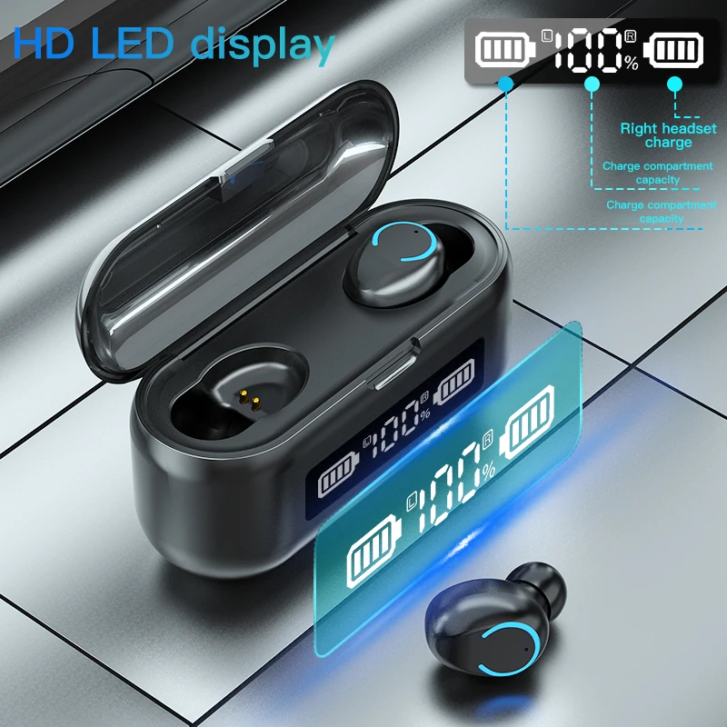 

2021 New F9 TWS Bluetooth-compatible Wireless Headphones Waterproof 9D Stereo Music Headset LED Display Touch Control Earbuds
