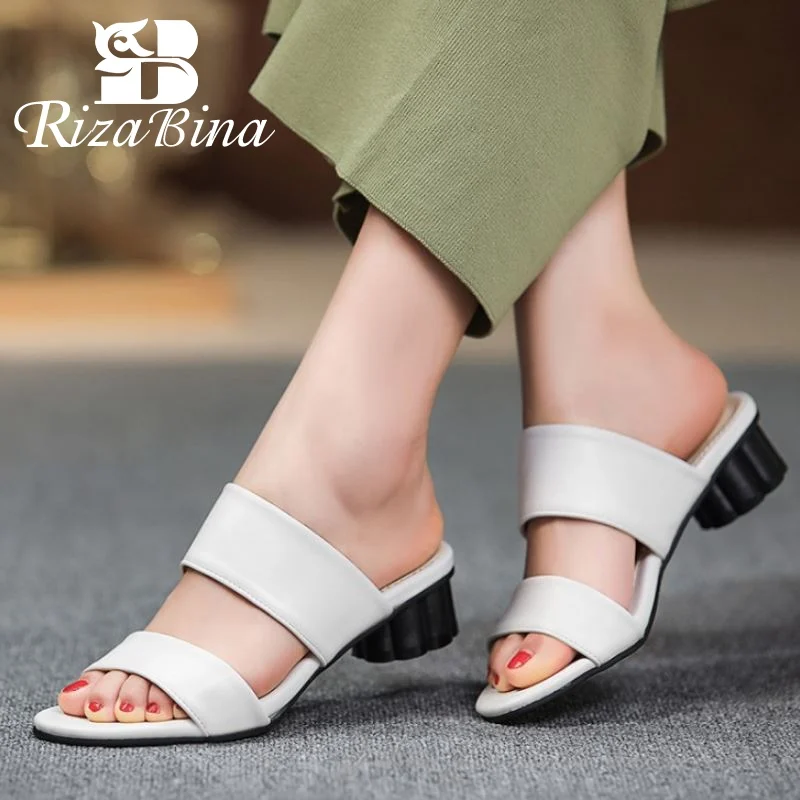 

RIZABINA Size 32-43 Women Sandals Round Toe Women Summer Shoes Thick Heels Fashion For Dress Daily Ladies Footwear