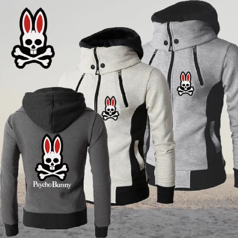 

2022latest Trend Winter Menswear Bunny High Neck Zipper Long Sleeve Cold Proof Fashion Printed Warm Hat Men's Sweatshirt 3colour