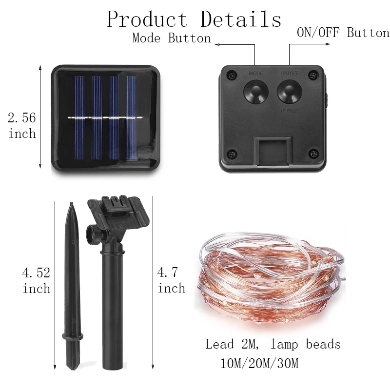 Водонепроницаемая уличная гирлянда на солнечной батарее 8 режимов 10 м 20 30