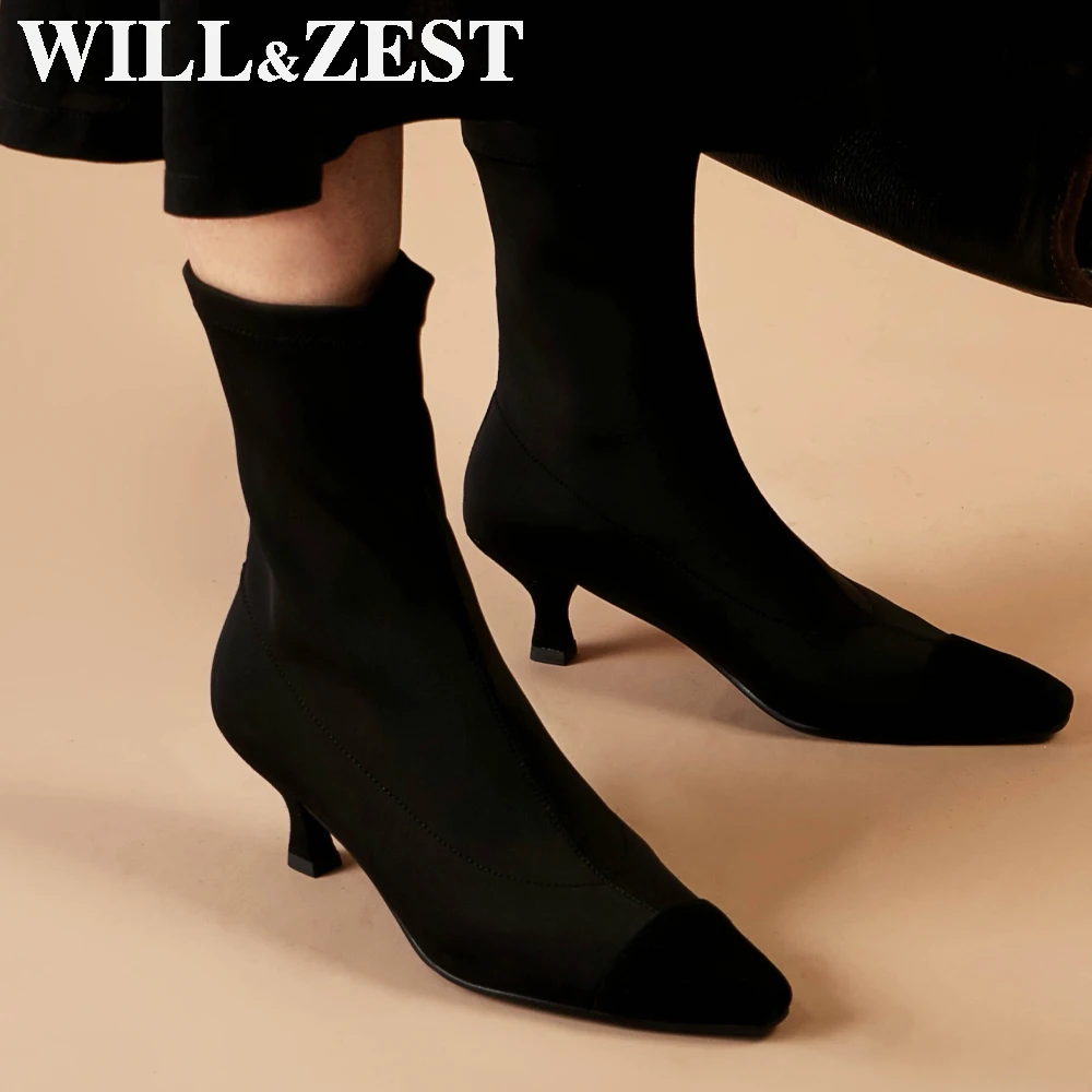 Will &amp Zest/черные ботинки чулки эластичная обувь на высоком каблуке-шпильке