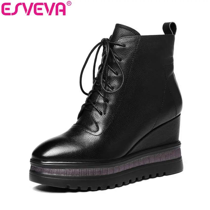 ESVEVA/женские ботинки на шнурках Осенняя обувь платформе 3 5 см ботильоны молнии