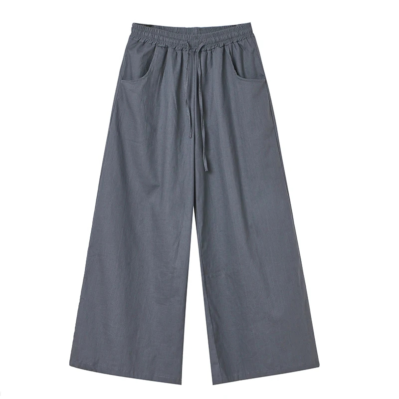 

Artistic Retro Cotton and Linen Wide-Leg Pants Summer High Waist Slimming and Straight Mop Trousers Loose All-Matching Linen