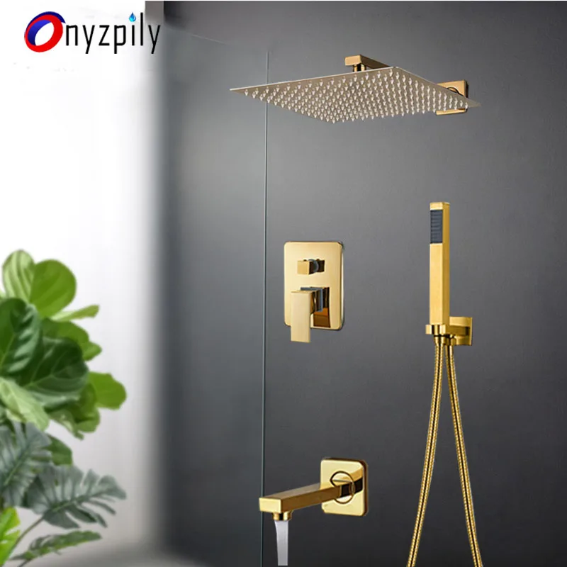 12 inch Onyzpily смеситель для душа для ванной комнаты, Золотая ванна, 8'10'12''' смеситель для душа, водопроводная насадка для душа из нержавеющей стали, настенное крепление для душевой ванны - Цвет: 12 inch