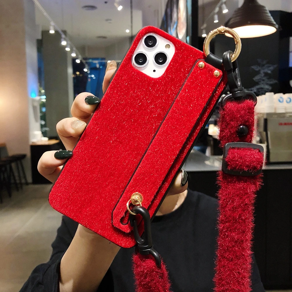 KEYSION ремешок на запястье Чехол для телефона iPhone 11 Pro Max Дамская плюшевая