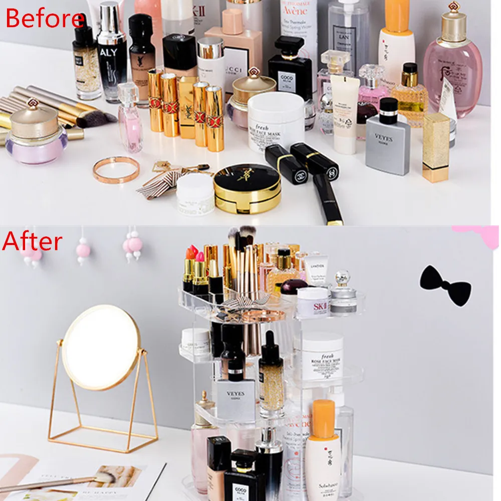 

Makeup Organizer 360-degree Rotating Plastic Cosmetic Storage Box Jewelry Container Make Up Case Brush Holder Organizers