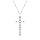 Ожерелье из серебра 925 пробы с муассанитом, с подвеской-крестом