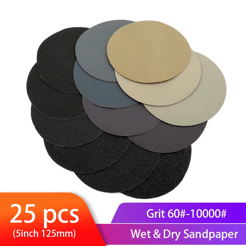 

5inch 125mm Round Sanding Discs Grit 60-10000 Wet Dry Sandpaper Disk Flocking Sand paper Silicon Carbide For Polishing wood