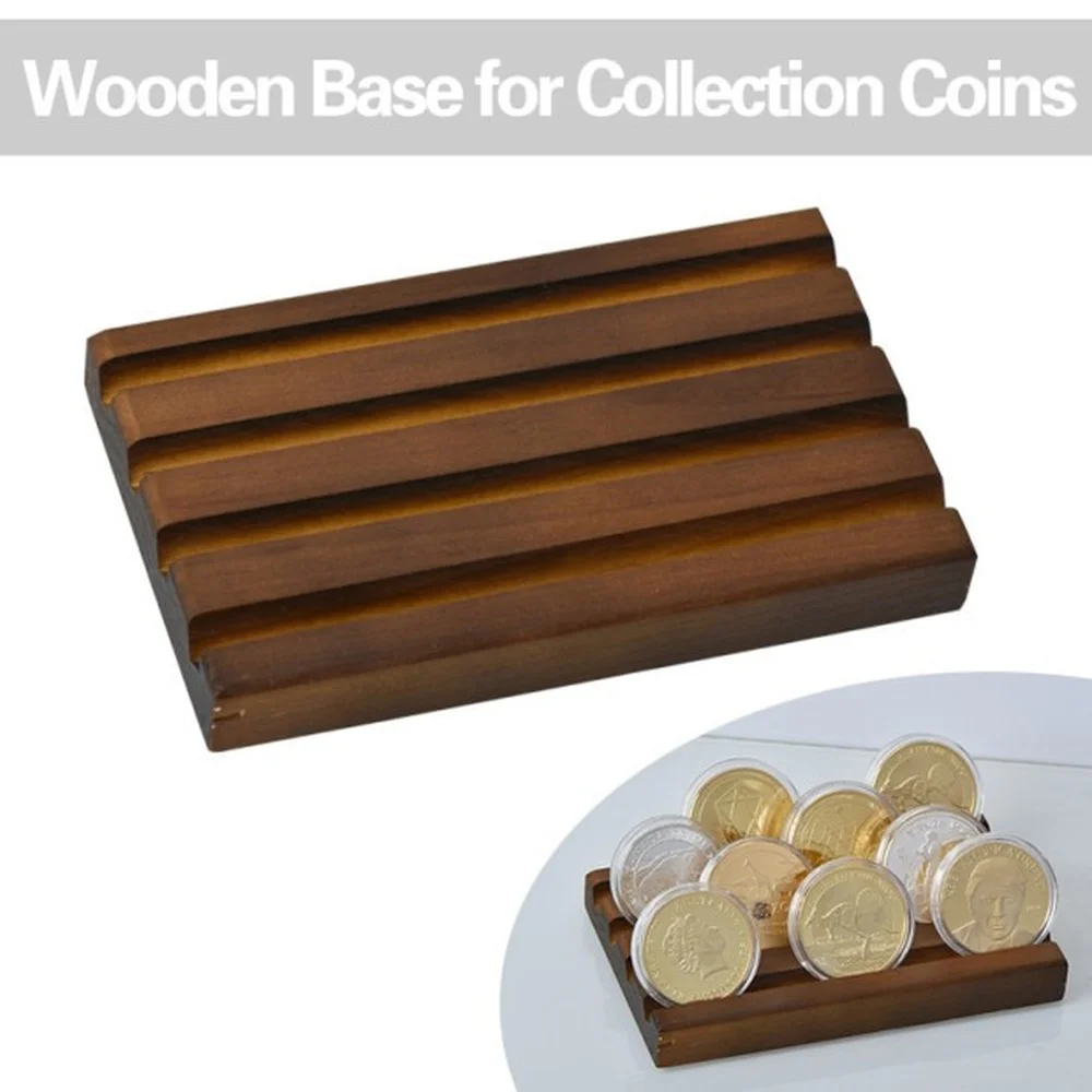 

Wooden Base for Collection Coins Commemorative Coin Display Shelf Acrylic Transparent Show Box Home Decor Ornaments